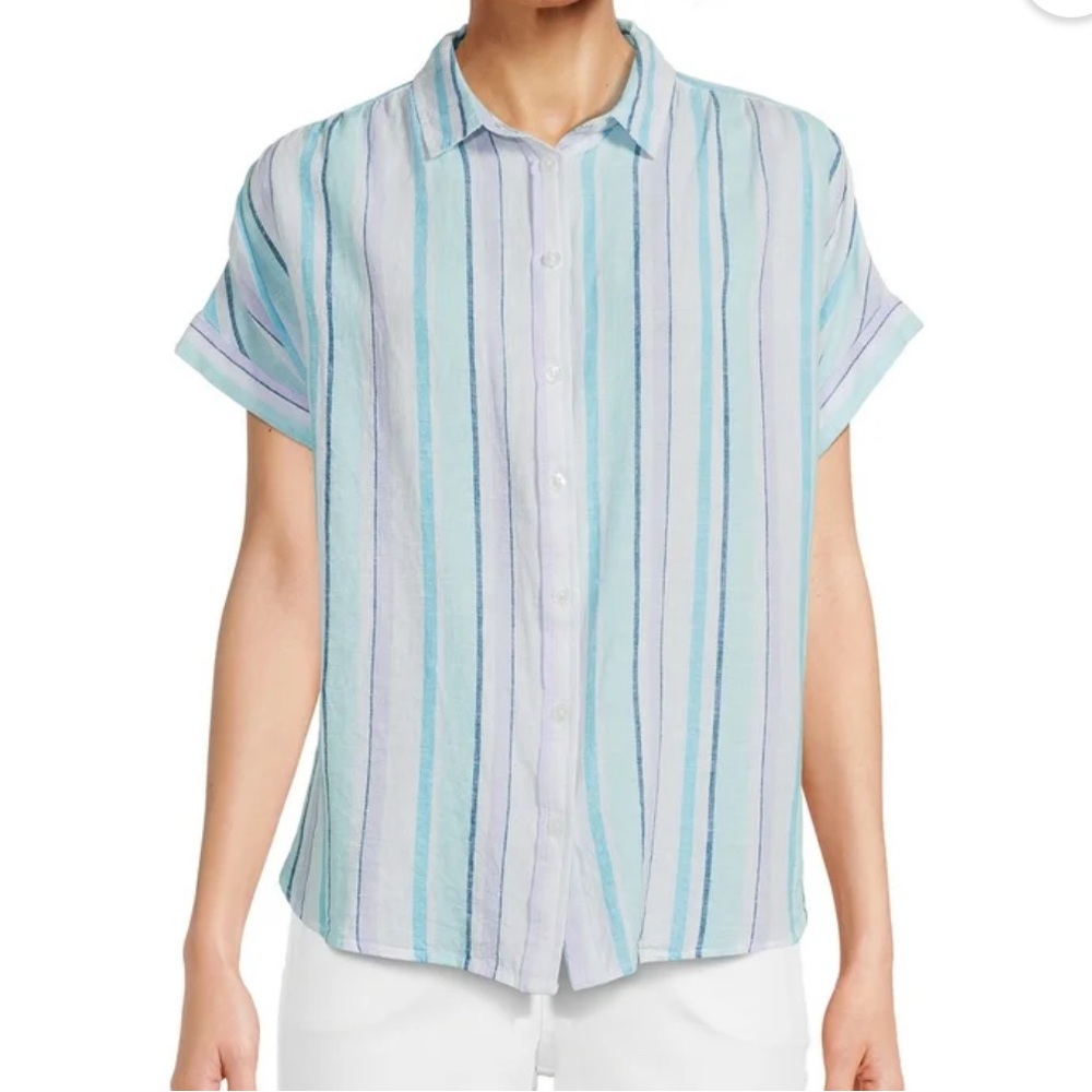 Linen Striped Button-Up Women’s Top Size Medium